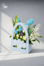Beautiful Wood blue Bag with  4 Tulip, 3 Baby Rose - Image 4