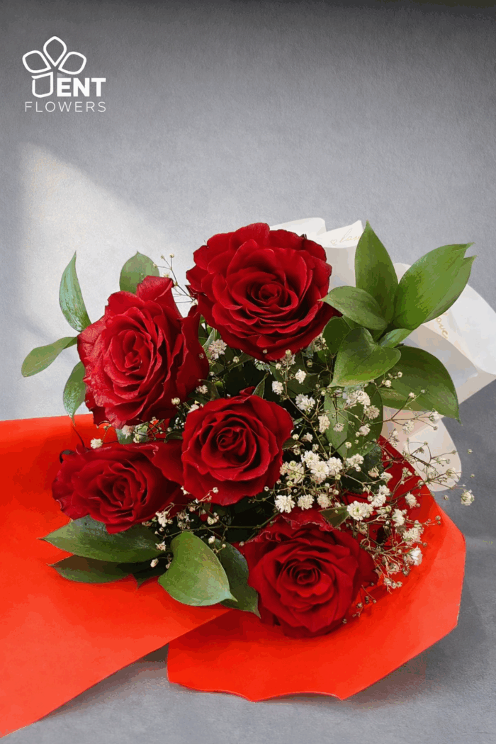 5 Red Rose and very Beautiful wrapping and ribbon. - Image 5